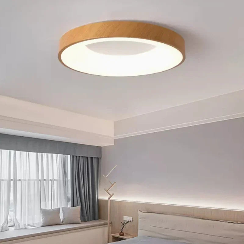 Plafonnier LED Rond CL077 Bois – chambre nordique