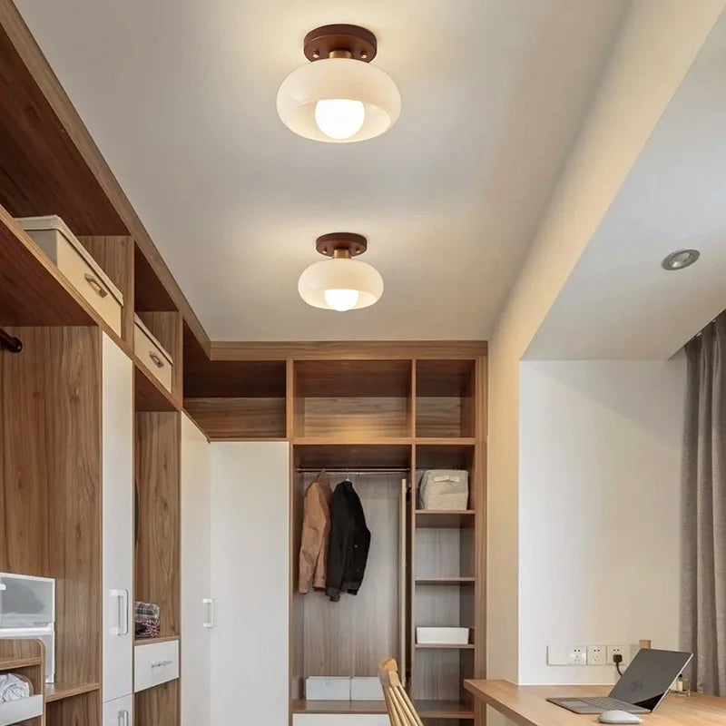 Plafonnier noyer – chambre/bureau, lumière douce
