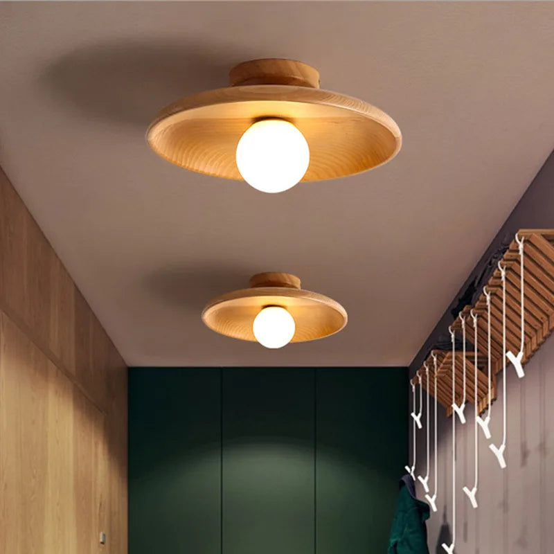 Plafonnier bois naturel G9 – couloir verdoyant, 2 spots