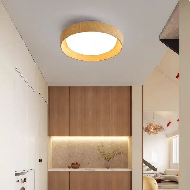 Plafonnier LED bois naturel – ambiance cuisine moderne