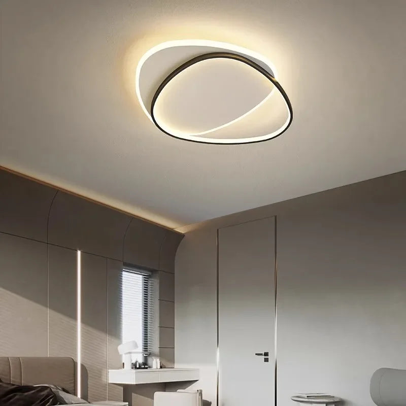 Plafonnier LED ovale moderne Noir – ambiance chambre élégante