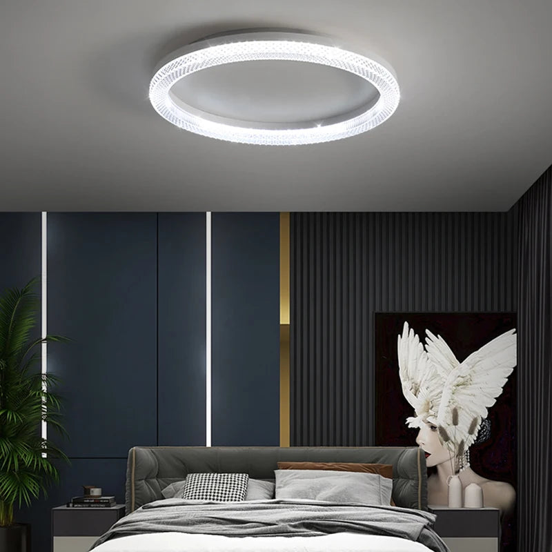 Plafonnier LED anneau blanc Ø50cm – ambiance chambre bleue