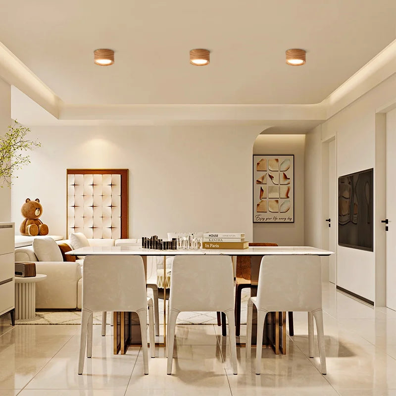 Spot LED bois GX53 – salle à manger, 3 spots alignés