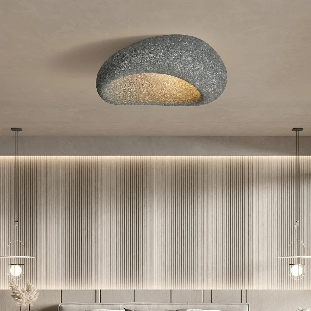 Plafonnier Wabi Sabi Forme Galet – Coloris gris chambre