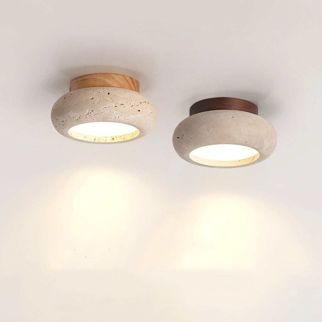 Plafonnier LED Naturel – Travertin & Bois – 2 finitions Noyer et Bois naturel
