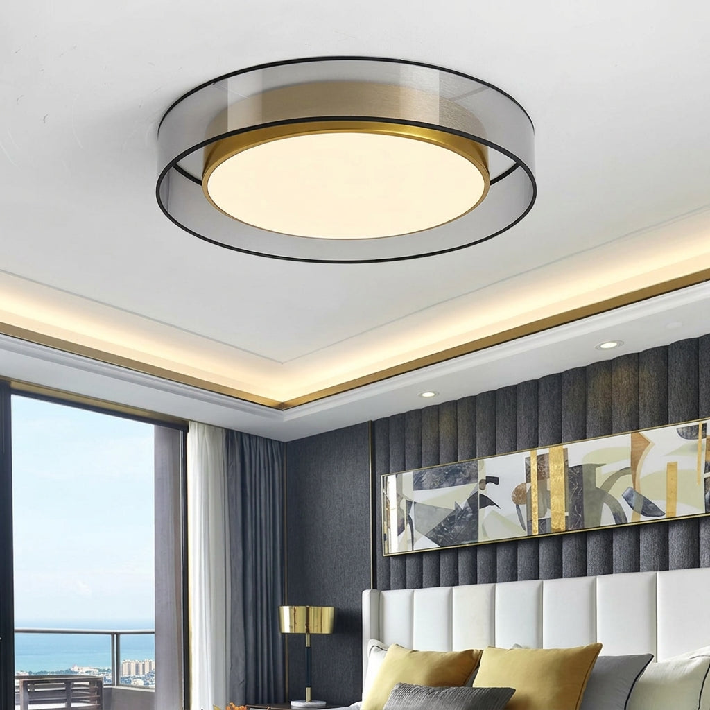 Plafonnier Cuivre Abat-jour Fumé – chambre dorée style contemporain