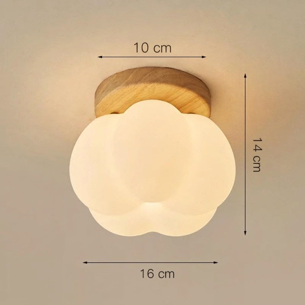 Plafonnier LED Japonais Lotus Bois naturel – Ø16 cm H14 cm
