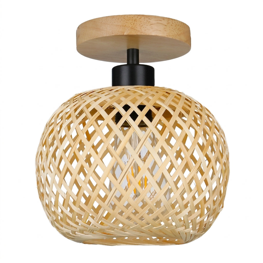 Plafonnier Bambou Tressé Bambou naturel – studio fond blanc
