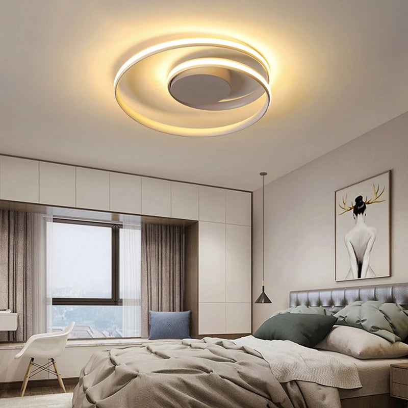 Plafonnier LED moderne rond blanc – ambiance chambre épurée