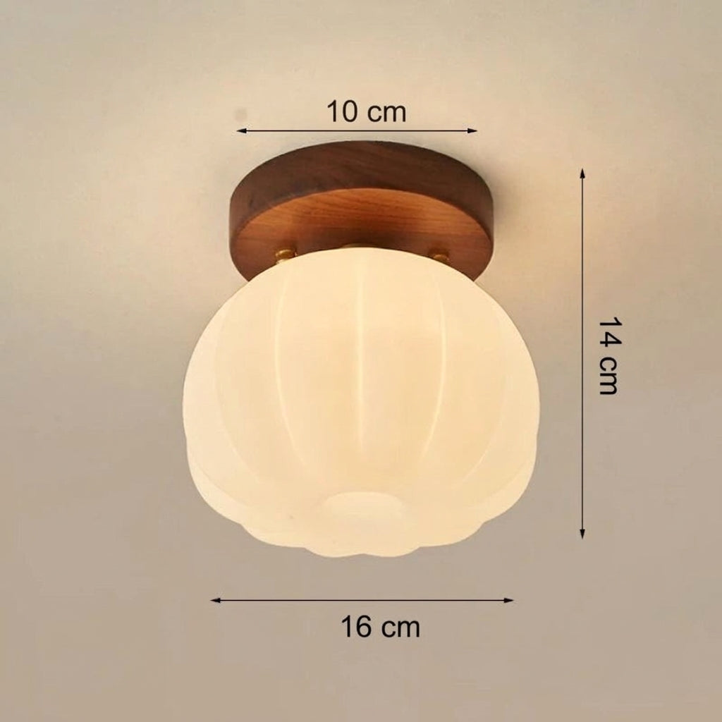 Plafonnier LED Japonais Citrouille Bois naturel – Ø16 cm H14 cm