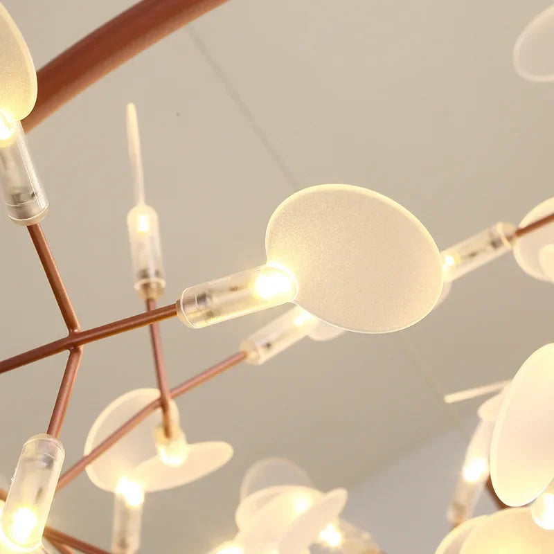 Lustre LED branches lucioles – détail ampoules disques acrylique