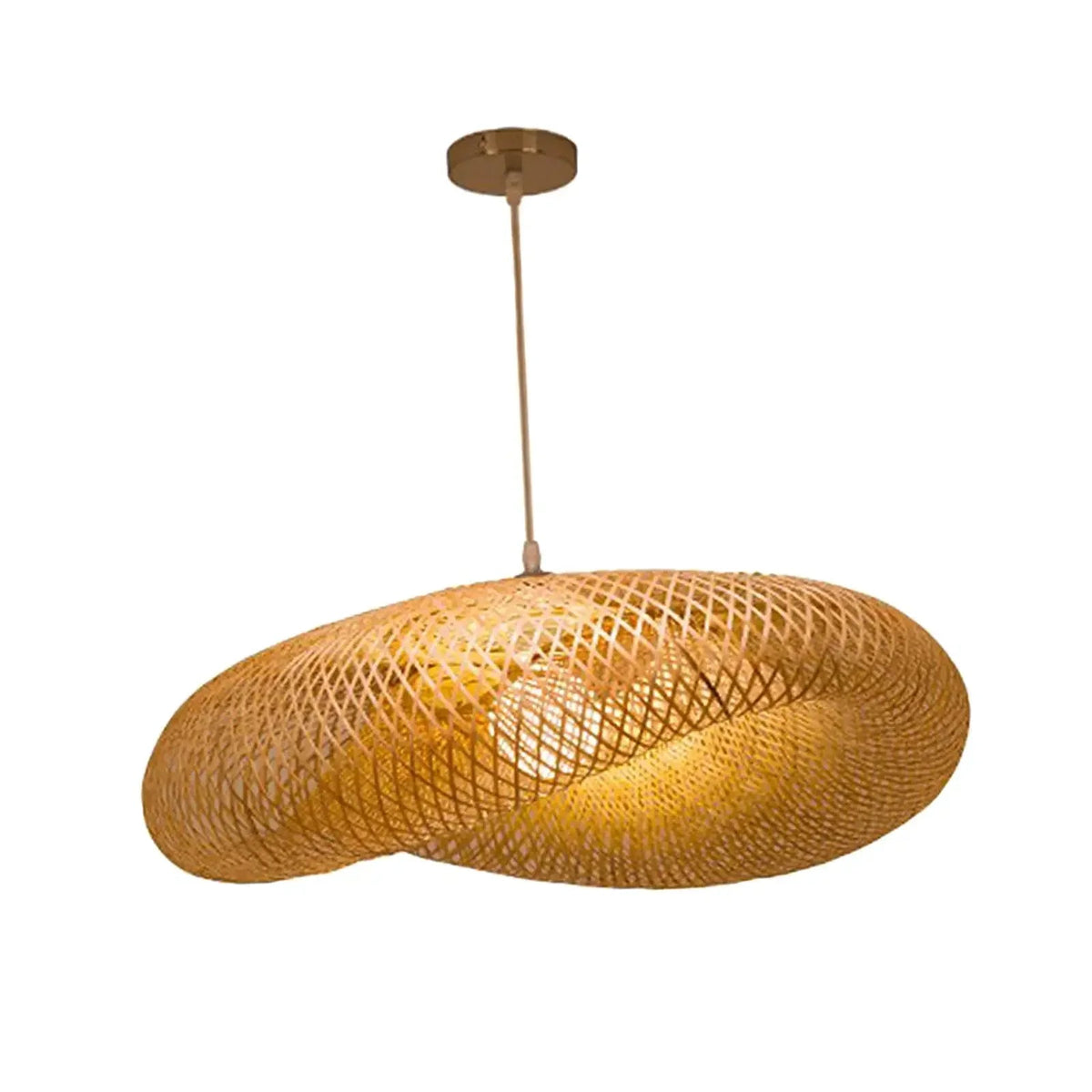 Suspension bambou tressé – vue produit fond blanc câble doré