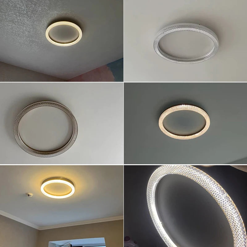 Plafonnier LED anneau cristal – photos clients installation réelle