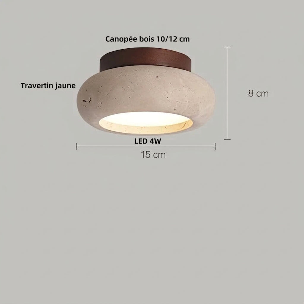 Plafonnier LED Naturel – Travertin Noyer – dimensions Ø15cm H8cm