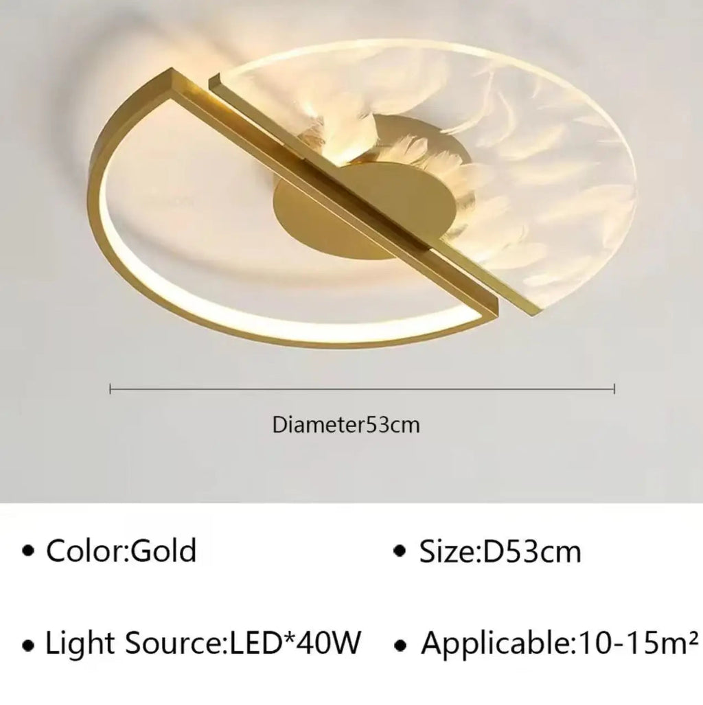 Plafonnier LED plumes acrylique Doré Ø53cm – 40W, pour 10-15m²
