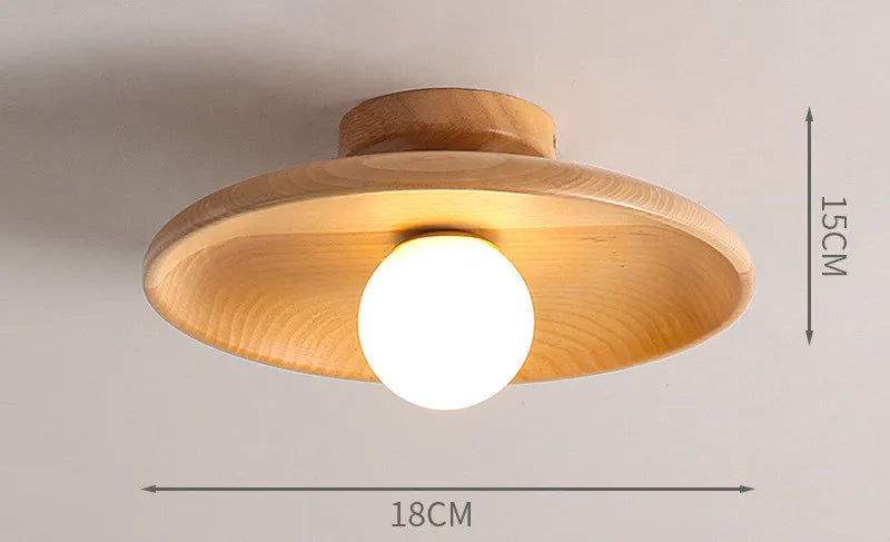 Plafonnier bois naturel Ø18cm – dimensions 18×15 cm
