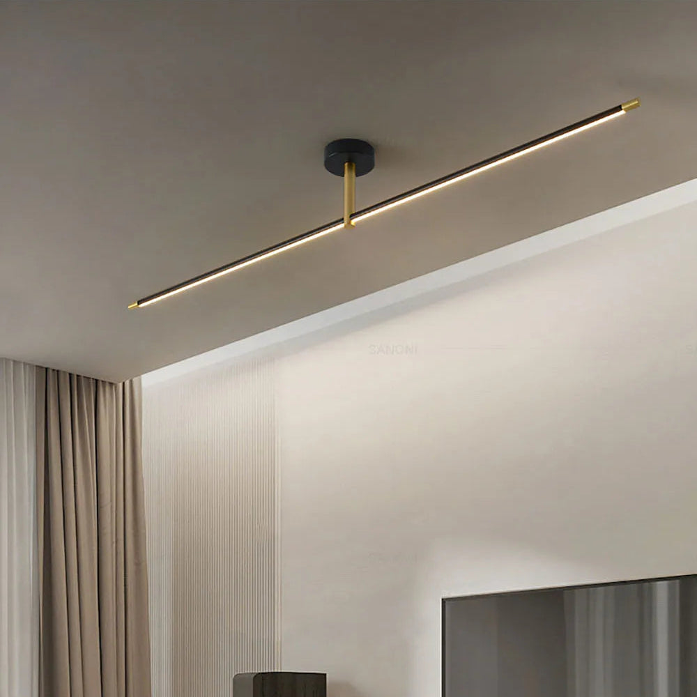 Plafonnier LED linéaire couloir noir – ambiance salon