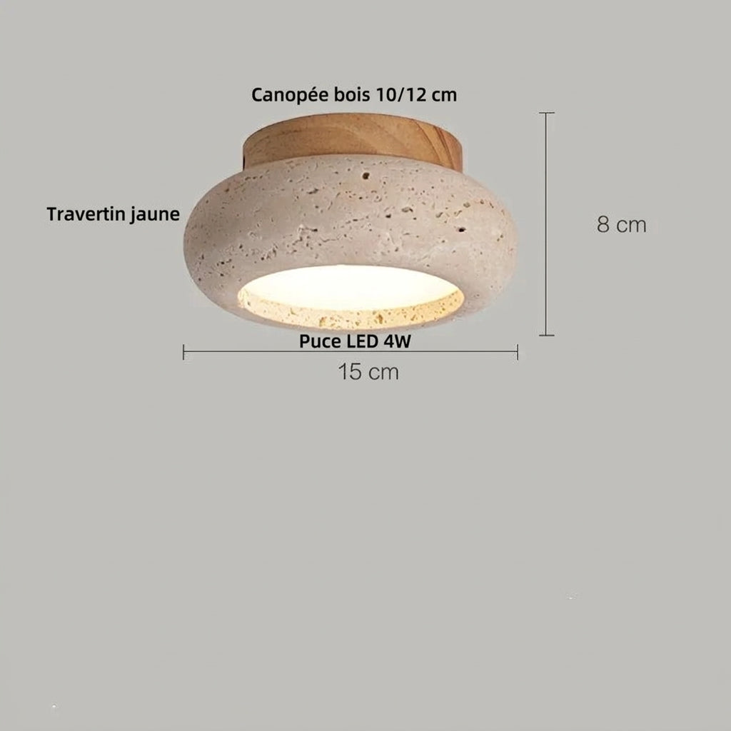 Plafonnier LED Naturel – Travertin Bois naturel – dimensions Ø15cm H8cm