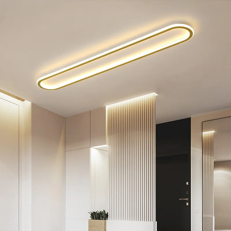 Plafonnier LED Linéaire Doré – couloir entrée moderne Image