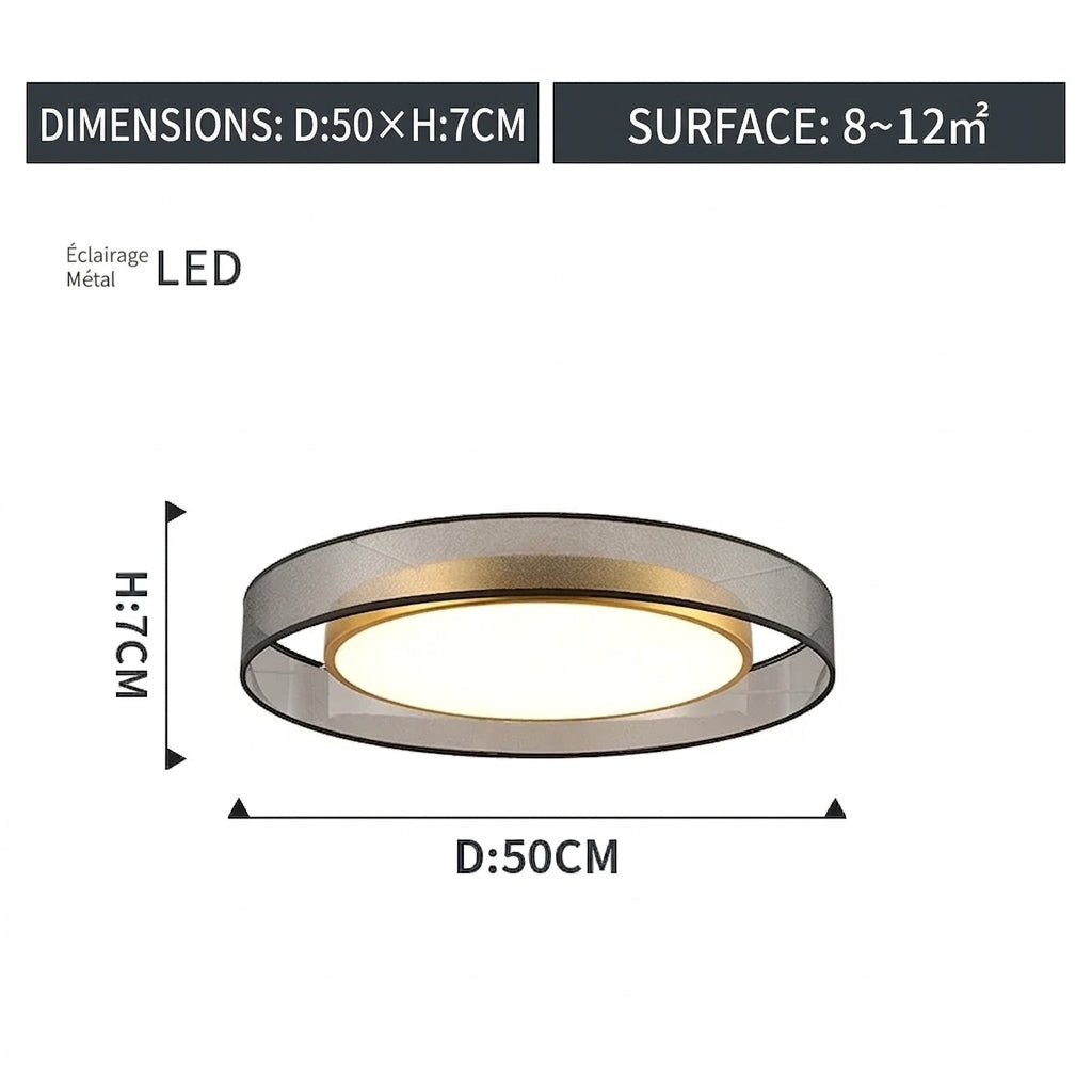 Plafonnier Cuivre Abat-jour Fumé – dimensions Ø50 cm H7 cm