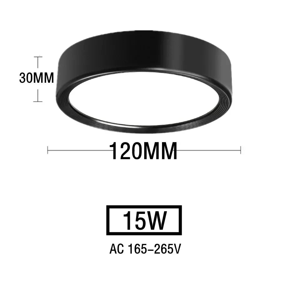 Plafonnier LED noir 15W – dimensions Ø120mm × H30mm