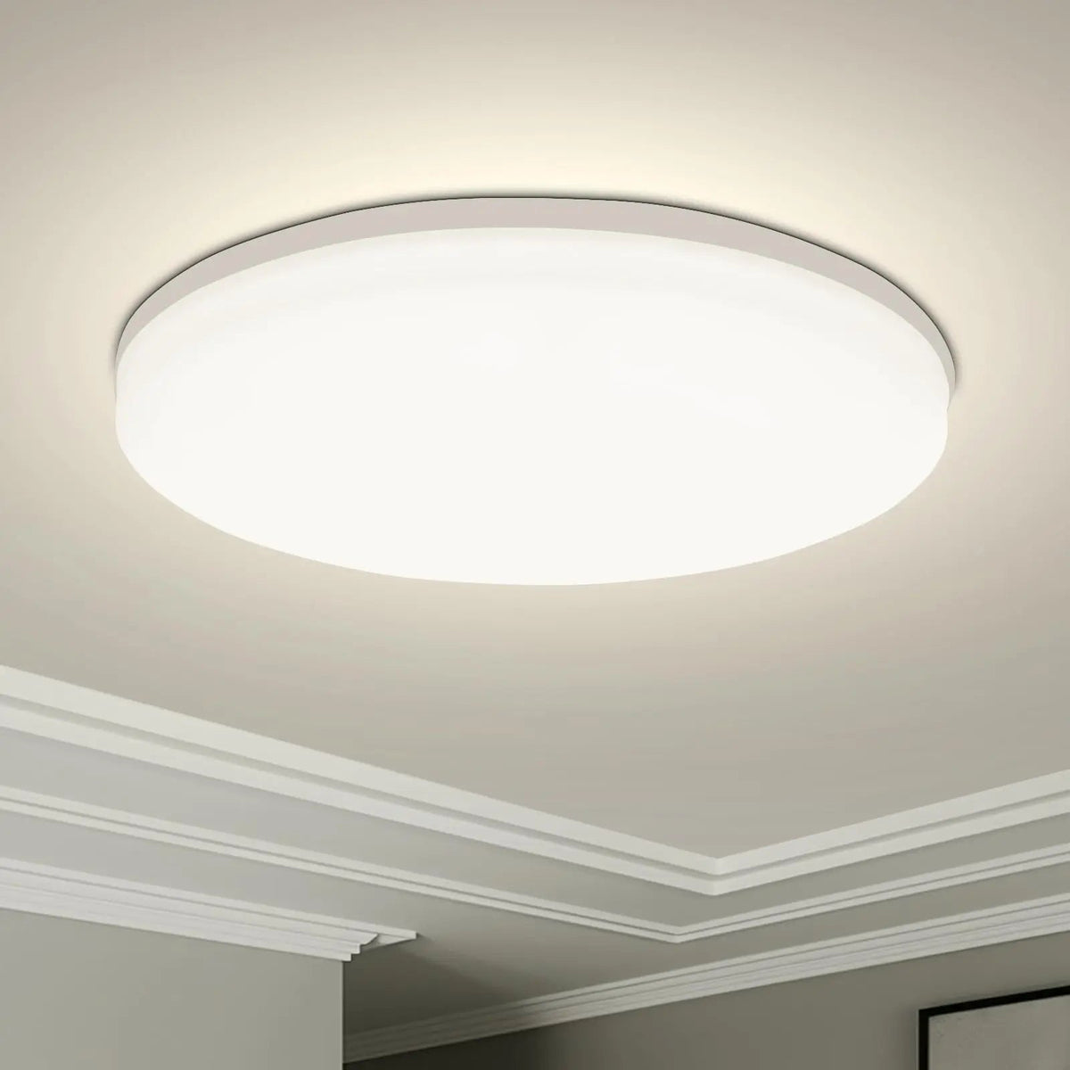 Plafonnier LED rond Blanc – plafond beige, éclairage doux