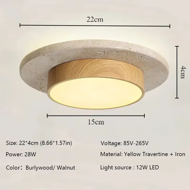Plafonnier wabi-sabi finition chêne – dimensions Ø22×4cm