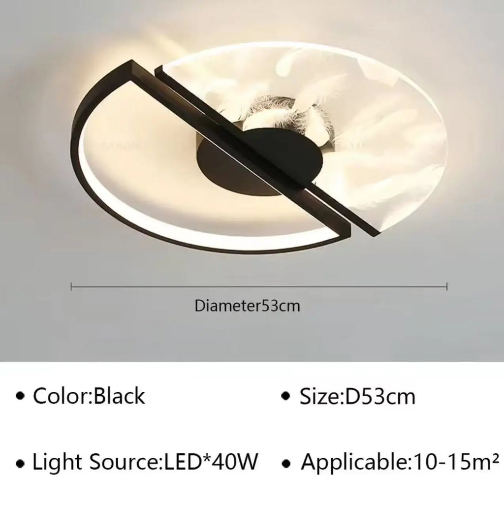 Plafonnier LED plumes acrylique Noir Ø53cm – 40W, pour 10-15m²