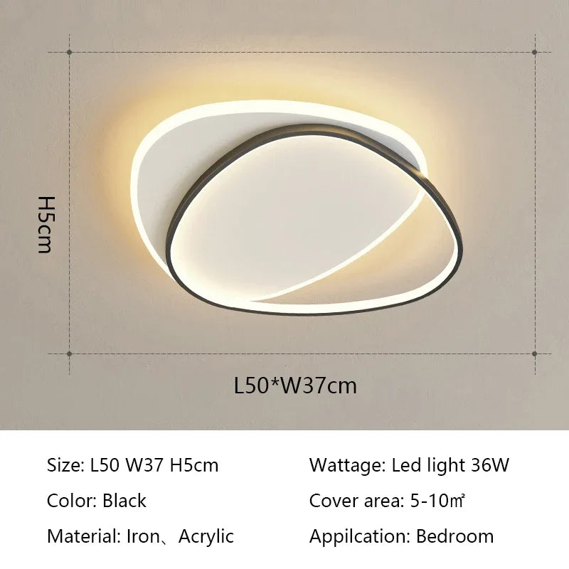 Plafonnier LED ovale Noir 50×37cm – 36W, pour 5-10m²