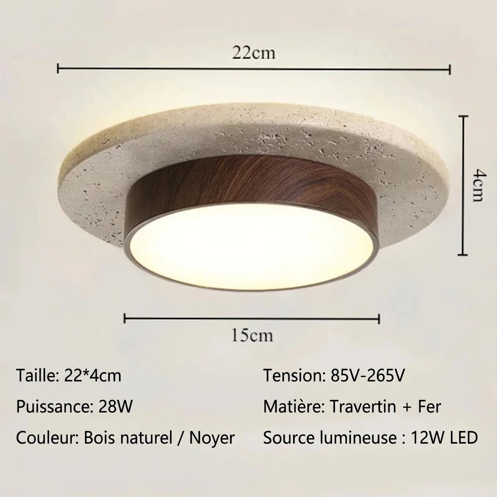 Plafonnier LED Pierre & Bois finition Noyer – dimensions 22cm