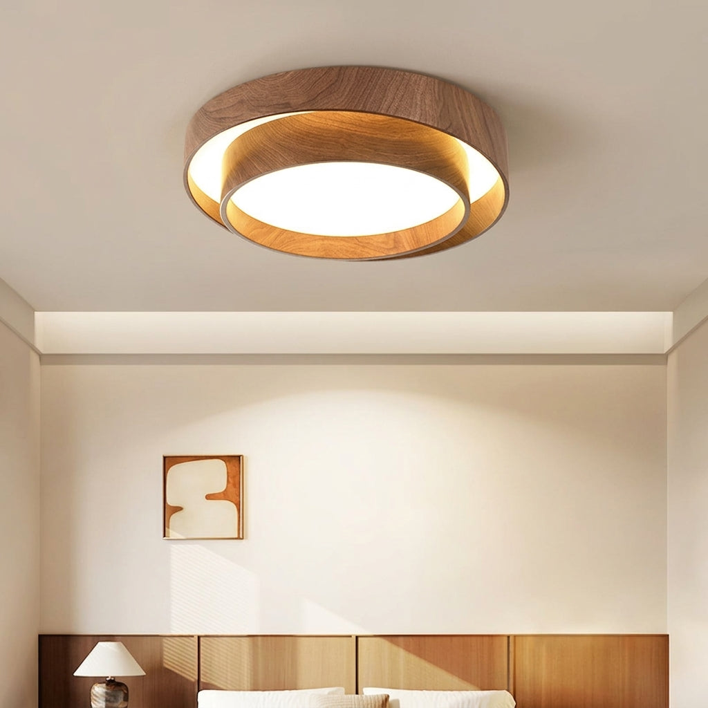 Plafonnier LED Double Anneau Noyer – toutes tailles