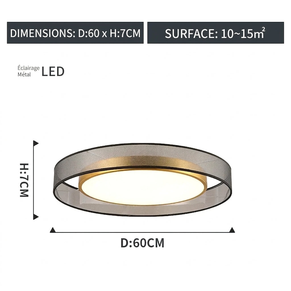 Plafonnier Cuivre Abat-jour Fumé – dimensions Ø60 cm H7 cm