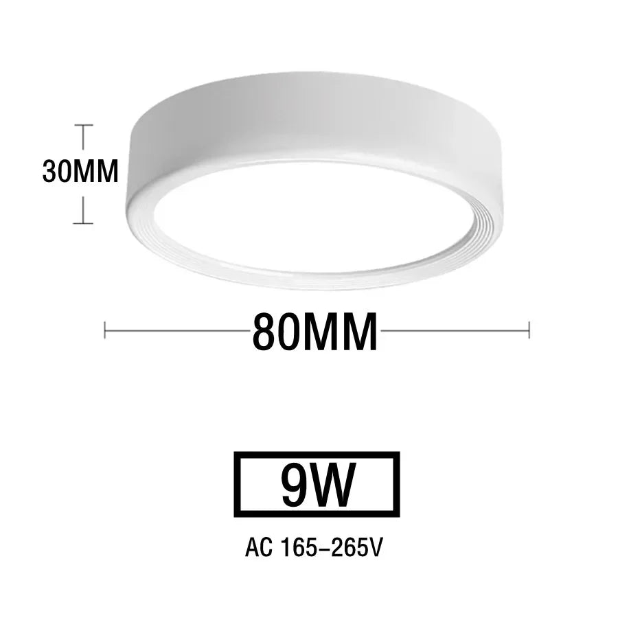 Plafonnier LED blanc 9W – dimensions Ø80mm × H30mm