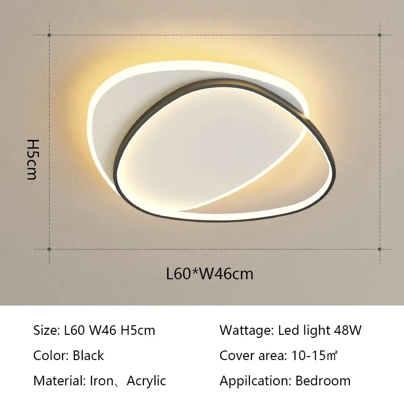 Plafonnier LED ovale Noir 60×46cm – 48W, pour 10-15m²