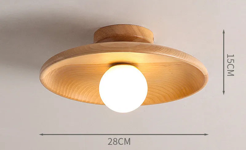 Plafonnier bois naturel Ø28cm – dimensions 28×15 cm