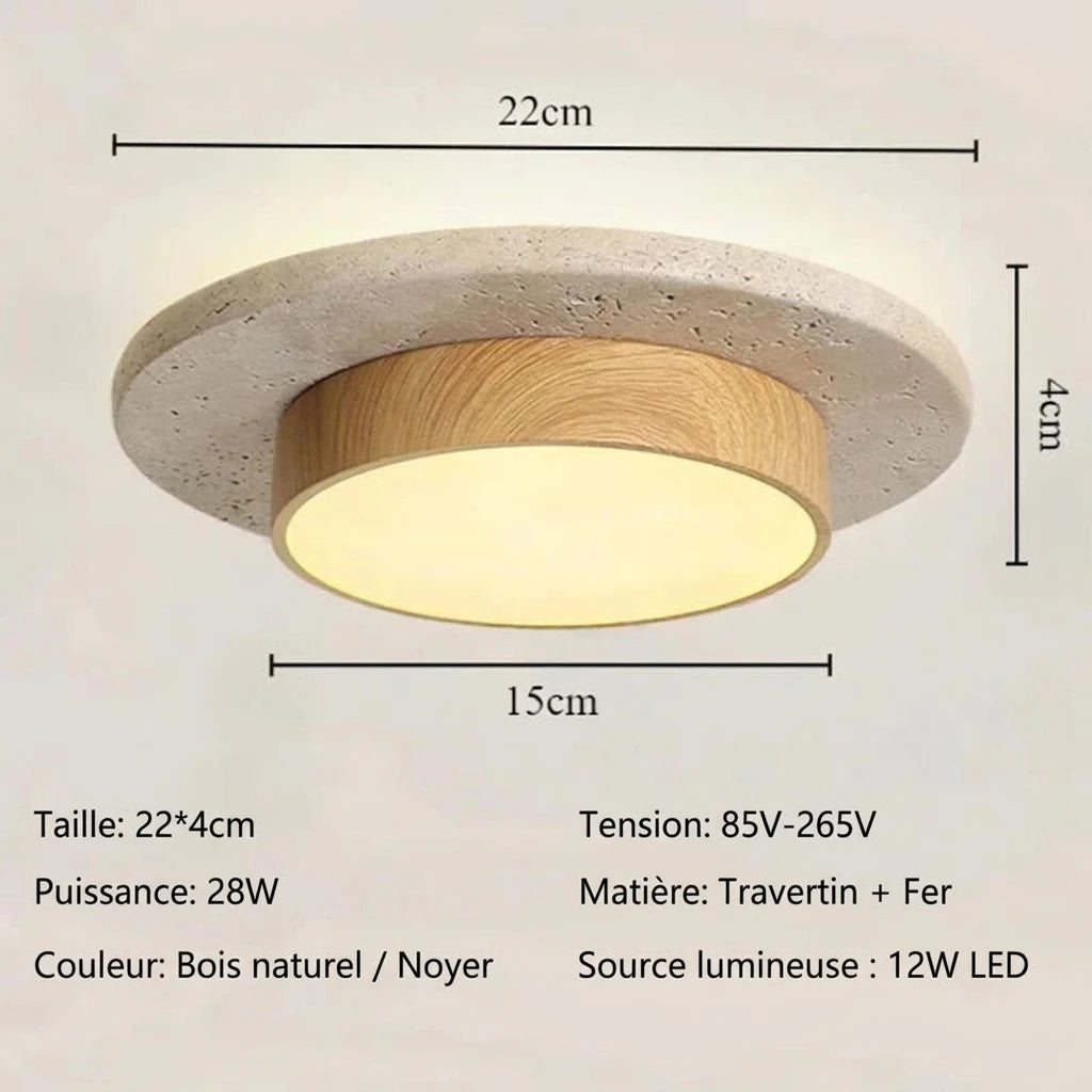 Plafonnier LED Pierre & Bois finition Bois naturel – dimensions 22cm